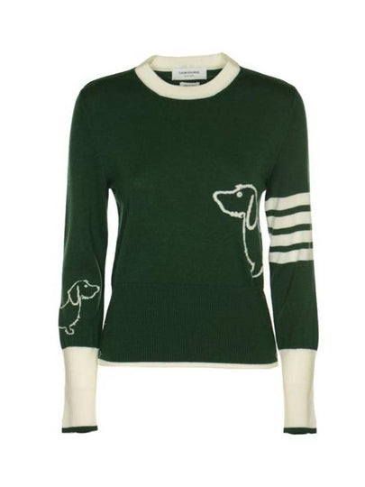 4 Bar Fine Merino Hector Crew Neck Pullover Knit Top Green - THOM BROWNE - BALAAN 2