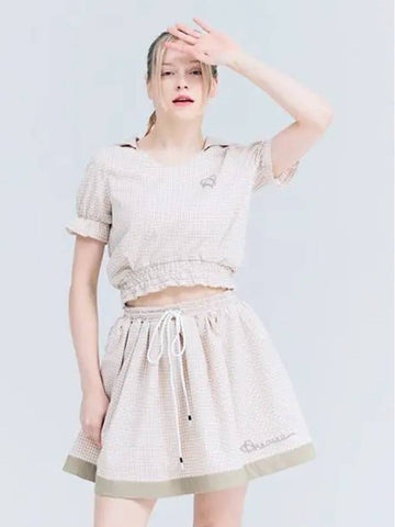 Golf Tennis Checked Flare Skirt Beige - AVAVE - BALAAN 1