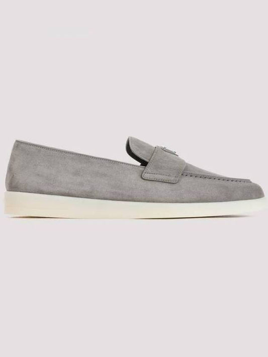 Triangle Logo Suede Loafers Grey - PRADA - BALAAN 2