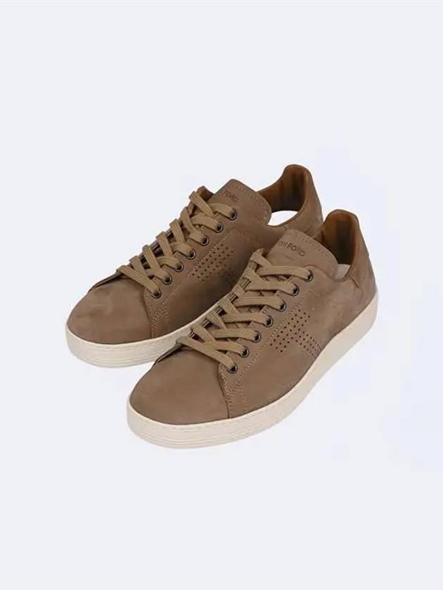 T Logo Punching Suede Low Top Sneakers Brown - TOM FORD - BALAAN 3