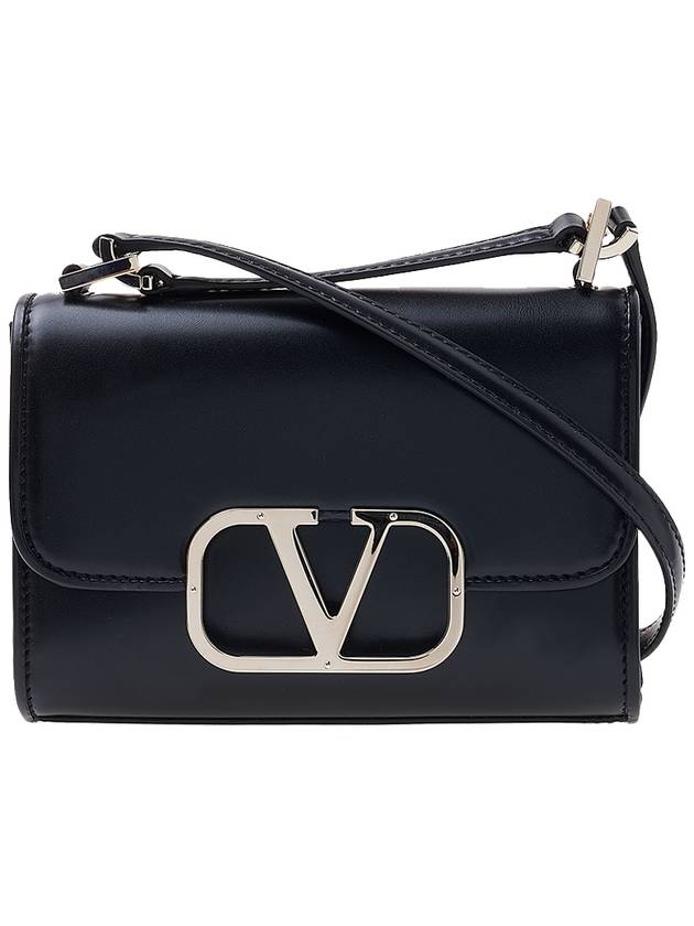V logo type small leather shoulder bag black - VALENTINO - BALAAN 2