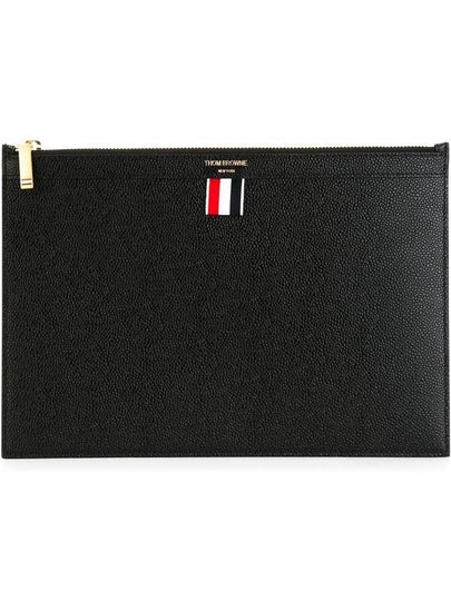 Pebble Grain Three Stripes Zipper Small Clutch Bag Black - THOM BROWNE - BALAAN 2