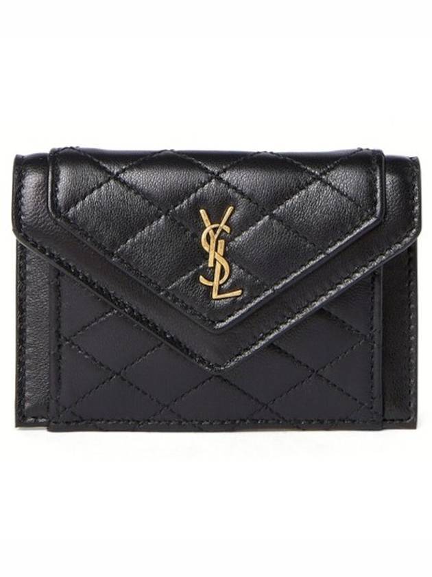 Gaby Logo Quilted Lambskin Card Wallet Black - SAINT LAURENT - BALAAN 1