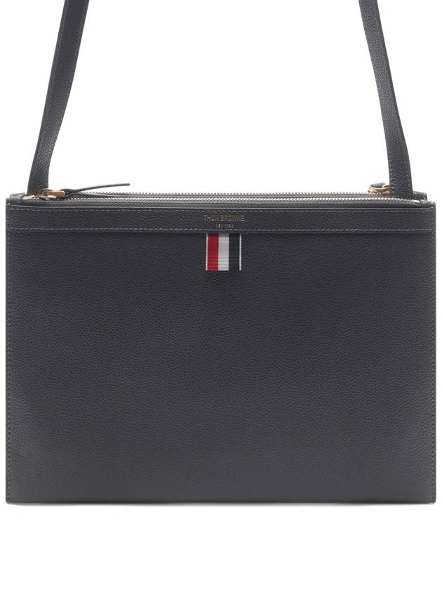 Logo Print Leather Double Zipper Crossbody Bag Dark Gray - THOM BROWNE - BALAAN 2