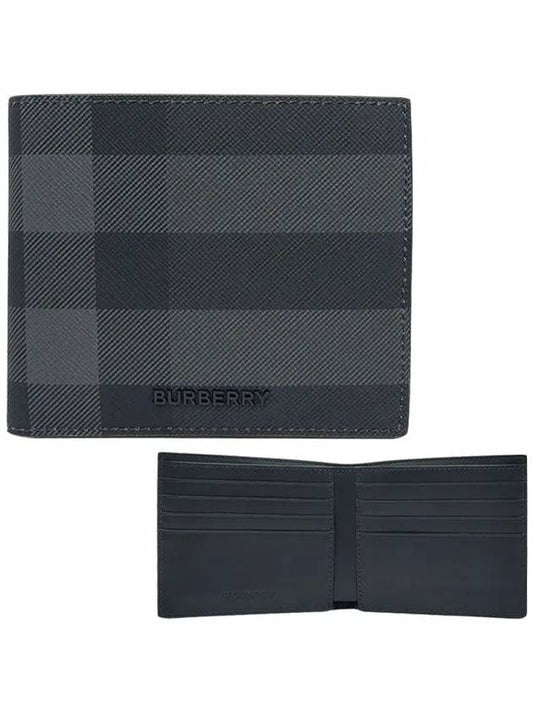 Check And Leather Half Wallet Charcoal - BURBERRY - BALAAN 2