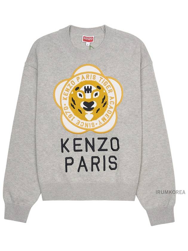 Women's Tiger Academy Wool Knit Top Pale Grey - KENZO - BALAAN 11