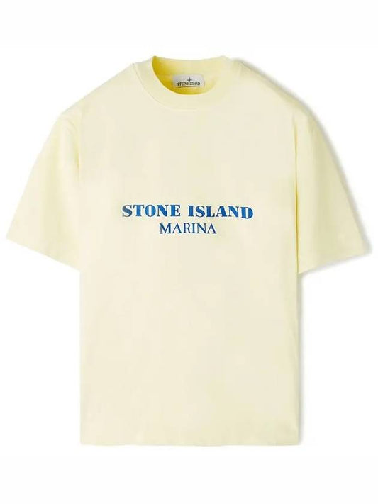 Logo Print Crew Neck Short Sleeve T-Shirt Yellow - STONE ISLAND - BALAAN 2