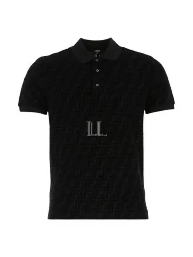 FF Jacquard Short Sleeve Polo Shirt Black - FENDI - BALAAN 2