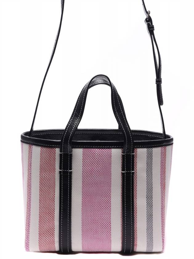 Barbes East West Raffia Striped Shopper Tote Bag Pink - BALENCIAGA - BALAAN 5