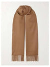 Logo Embroidered Cashmere Muffler Camel - SAINT LAURENT - BALAAN 2