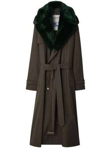 Long Kennington Shearling Trench Coat Otter - BURBERRY - BALAAN 1