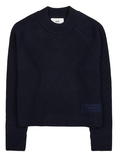 Logo Patch Wool Knit Top Night Blue - AMI - BALAAN 2