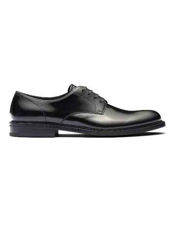 Brushed Leather Lace-Up Loafers Black - PRADA - BALAAN 1