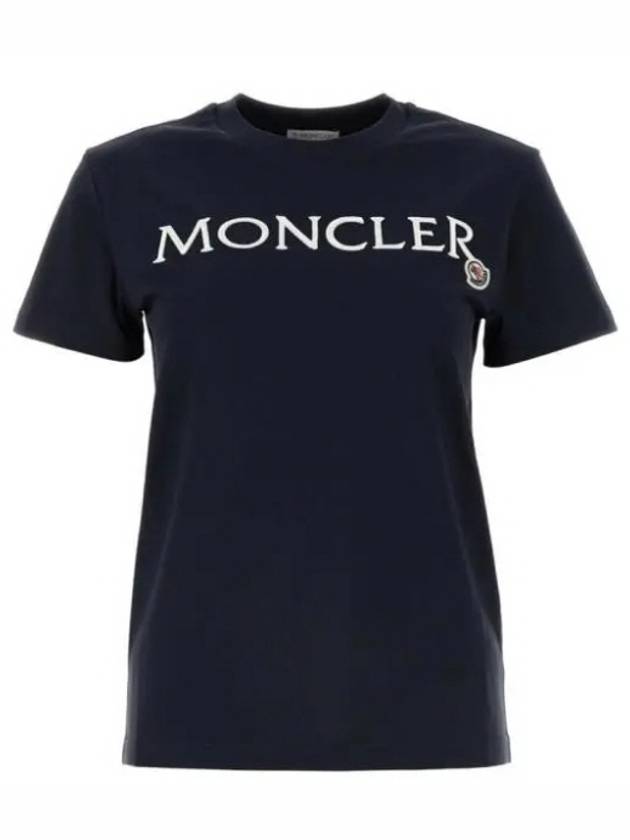 Embroidered Logo Cotton Short Sleeve T-Shirt Navy - MONCLER - BALAAN 4