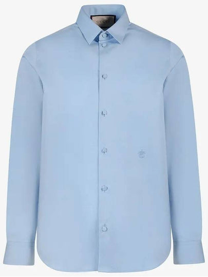 Embroidered Logo Cotton Poplin Long Sleeve Shirt Light Blue - GUCCI - BALAAN 2