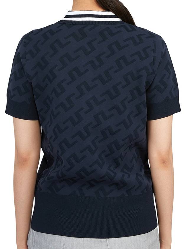 Women's Golf Aria Collar Monogram Knit Short Sleeve PK Shirt Navy - J.LINDEBERG - BALAAN 5