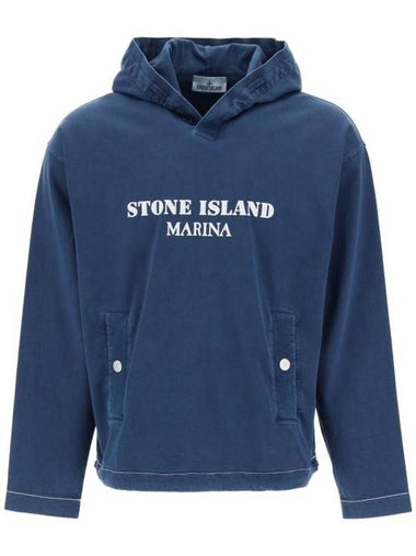 Old Treatment Oversized Fit Cotton Hoodie Royal Blue - STONE ISLAND - BALAAN 1