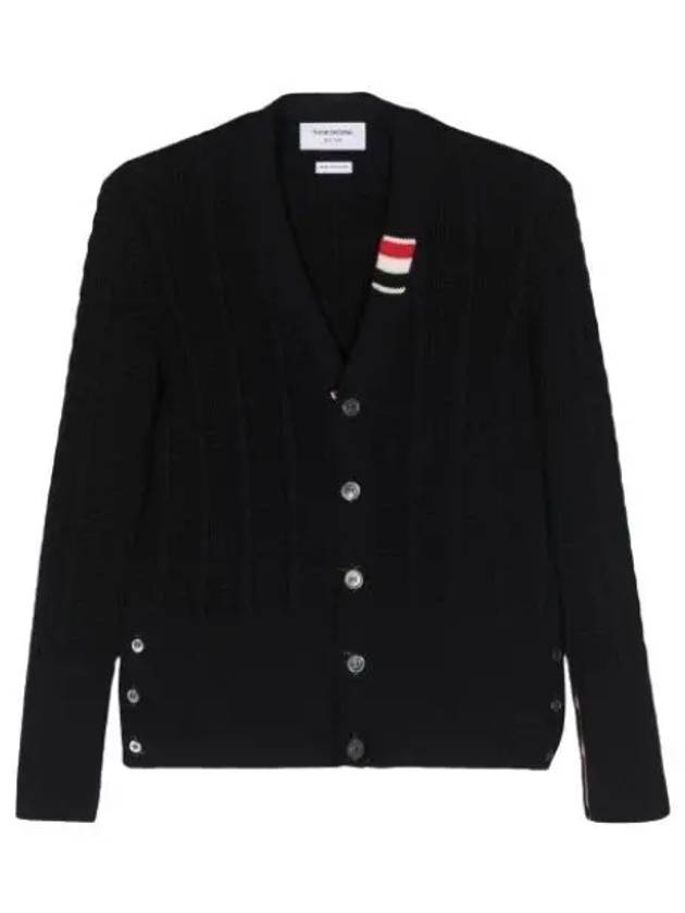 Cable Knitwear Virgin Wool Cardigan Navy - THOM BROWNE - BALAAN 2