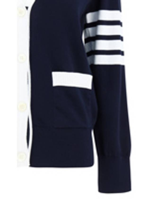 Cotton Hector Pointelle 4 Bar V Neck Cardigan Navy - THOM BROWNE - BALAAN 8