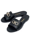 Women's Gancini Rhodes Logo Slippers Black - SALVATORE FERRAGAMO - BALAAN.