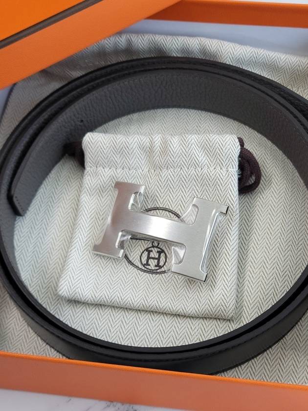 Constance Black Etain Gray Double Sided Belt 32mm Silver Matte Men s - HERMES - BALAAN 3