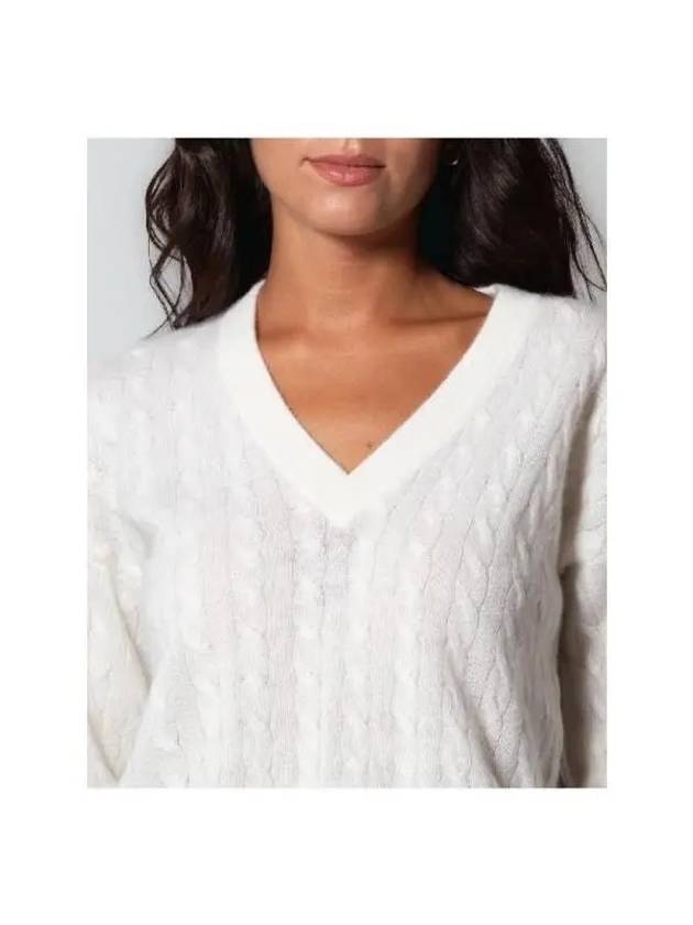 Women's V-neck Cable Knit Top White - BRUNELLO CUCINELLI - BALAAN 5