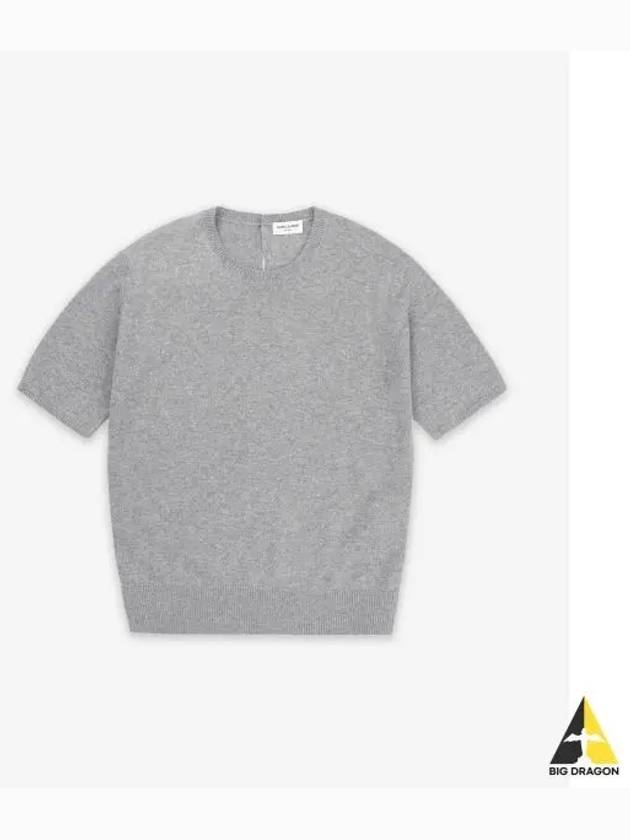 Wool Gris Chine Knit Top Grey - SAINT LAURENT - BALAAN 2