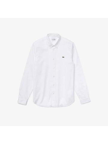 Slim Fit Premium Cotton Long Sleeve Shirt White - LACOSTE - BALAAN 1