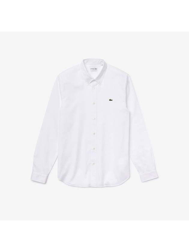 Slim Fit Premium Cotton Long Sleeve Shirt White - LACOSTE - BALAAN 1