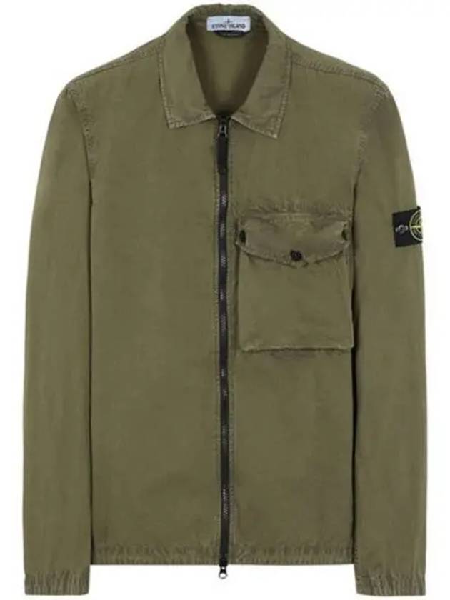 Men's Old Effect Overshirt Zip-Up Jacket Olive Green - STONE ISLAND - BALAAN 2