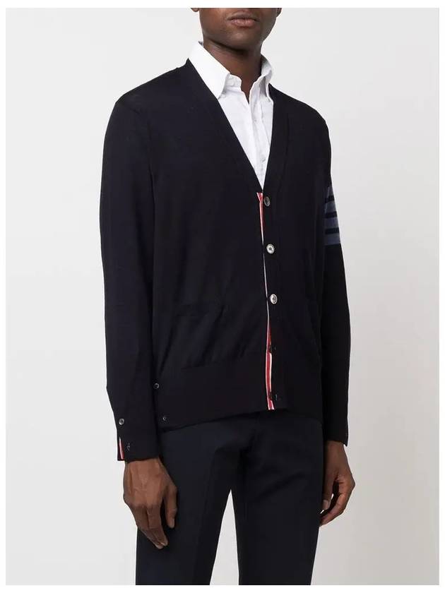 4-Bar Stripe Sustainable Merino Wool Cardigan Navy - THOM BROWNE - BALAAN 5