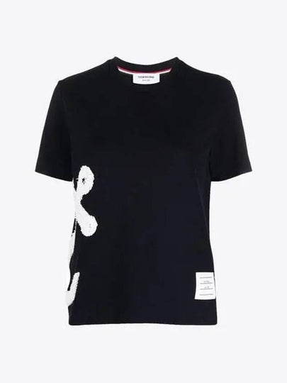 Women's Boucle Anchor Embroidered Short Sleeve T Shirt Navy - THOM BROWNE - BALAAN 2