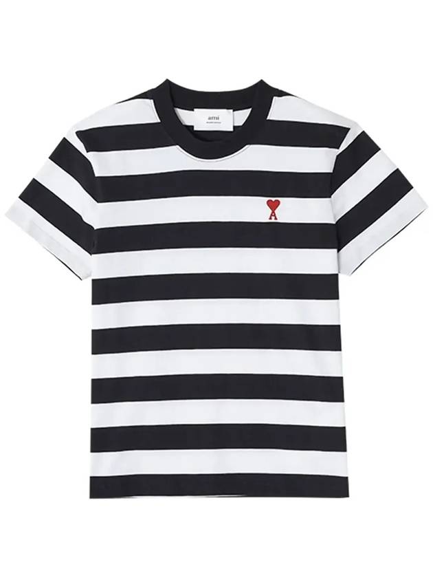 Logo Heart Striped Short Sleeve T Shirt Black - AMI - BALAAN 5