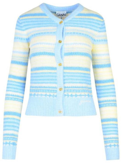 Striped Soft Wool Cardigan Light Blue - GANNI - BALAAN 2