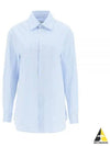 Striped Cotton Poplin Monogram Long Sleeve Shirt Blue - SAINT LAURENT - BALAAN 2