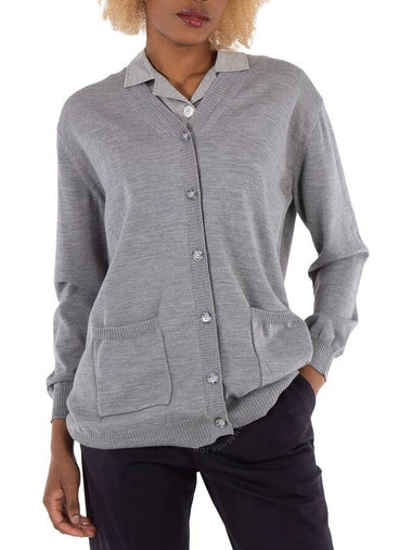 Burberry Ladies Cloud Grey Wool Cardigan Detail Silk Jersey Shirt, Size X-Small - BURBERRY - BALAAN 1