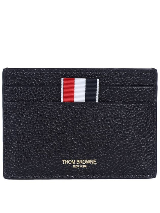 Pebble Grain Leather Stripe Single Card Wallet Black - THOM BROWNE - BALAAN 2