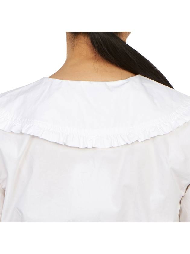 Women's Wide Collar Plunge Neck Cotton Shirt White - GANNI - BALAAN 10