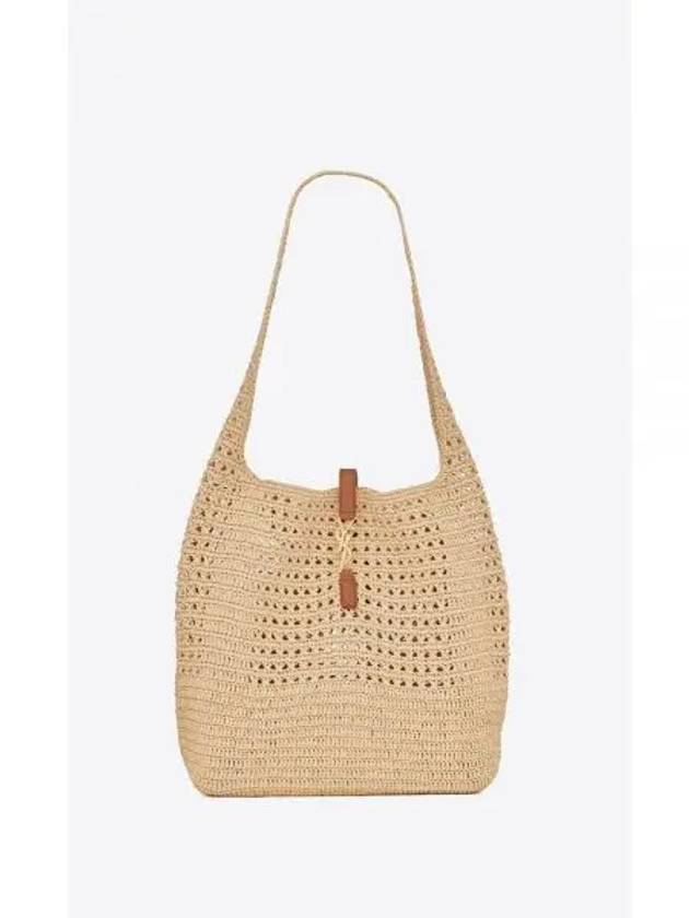 Raffia Crochet Hobo Shoulder Bag Natural - SAINT LAURENT - BALAAN 2