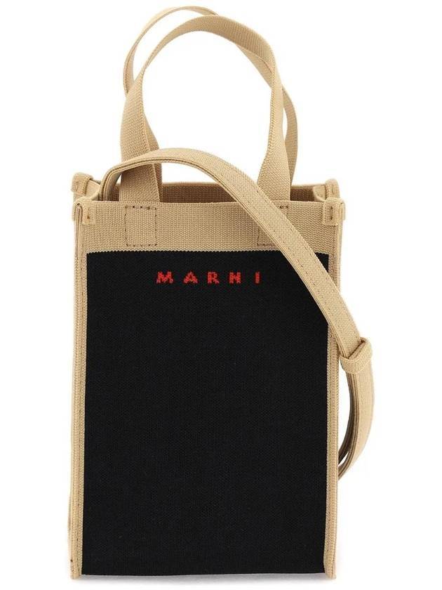 Red Logo Jacquard Mini Cross Bag Black Beige - MARNI - BALAAN.