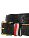 Men's Three Stripes Tab Pebbled Leather Belt Black - THOM BROWNE - BALAAN 3