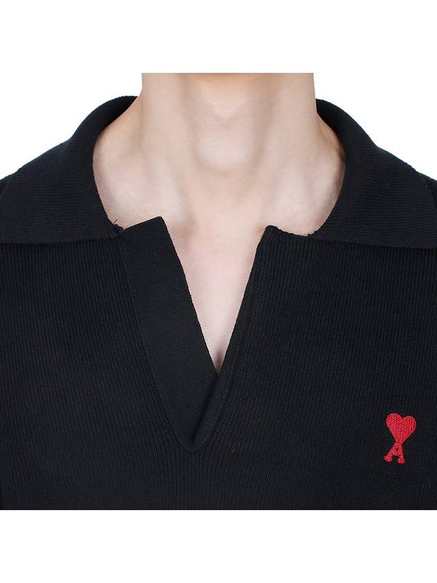 Small Heart Long Sleeve Polo Shirt Black - AMI - BALAAN 6