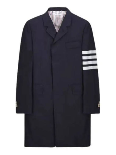 Diagonal Stripe High Armhole Plain Weaving Wool Chesterfield Coat - THOM BROWNE - BALAAN 1