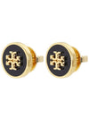 Kira Enamel Circle Stud Earrings Black Gold - TORY BURCH - BALAAN 3