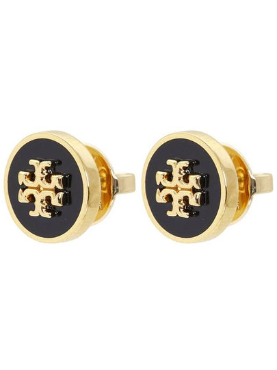 Kira Enamel Circle Stud Earrings Black Gold - TORY BURCH - BALAAN 2