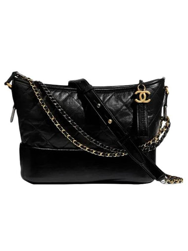 Aged Calfskin Gabrielle Medium Hobo Shoulder Bag Black - CHANEL - BALAAN 1