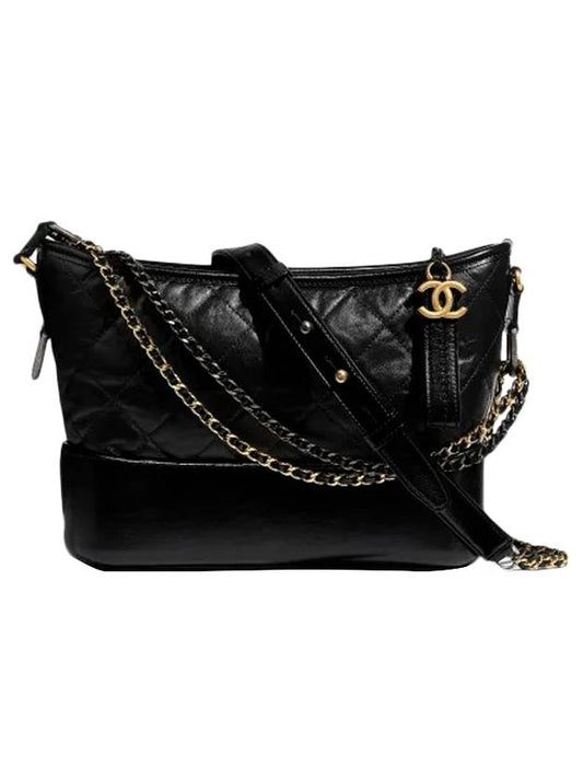 Gabrielle Calfskin Medium Shoulder Bag Black - CHANEL - BALAAN.