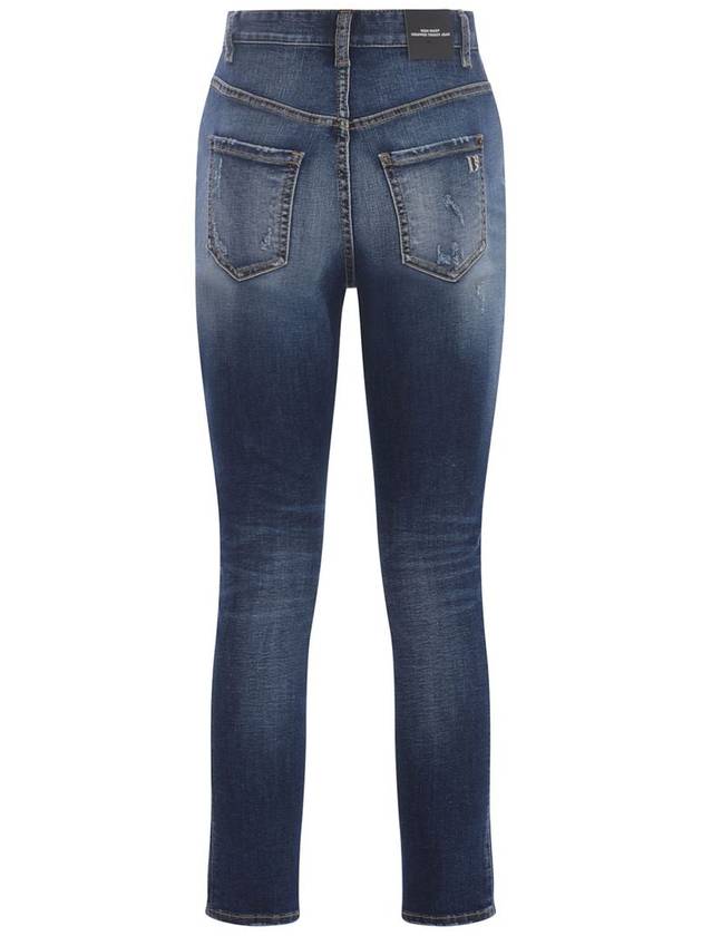 Diss Detail High Waist Cropped Twiggy Jeans Blue - DSQUARED2 - BALAAN 4