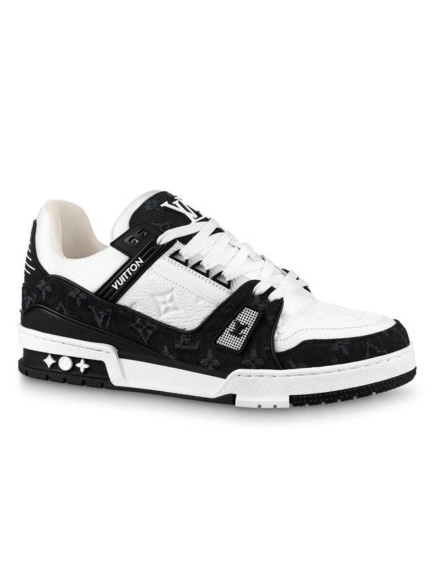 Men's LV Trainer Monogram Denim Low Top Sneakers Black White - LOUIS VUITTON - BALAAN 1