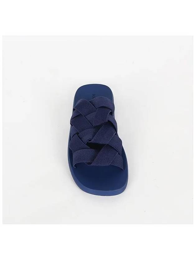Men's Intrecciato Flat Slippers Navy Blue - BOTTEGA VENETA - BALAAN.